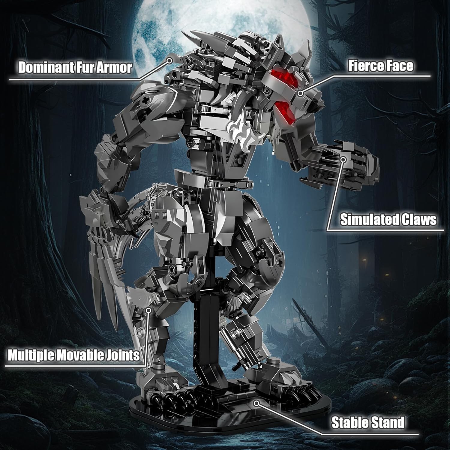Werewolf Mech Building Set for Adults, Wolf by Night Monster Model Building Blocks Kit with Base for Home Display,813 Pieces