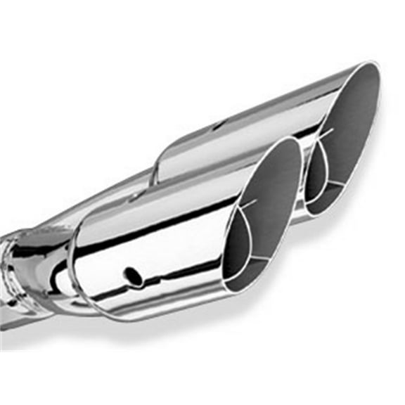 Borla 20213 Exhaust Tip; 2.5 in. Inlet; 3 in. Outlet; 14 in. Length; Set Screw Included; Dual Round Angle Cut Intercooled w/Y-Pipe; Polished Stainless Steel;