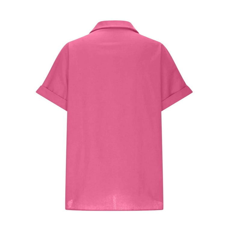 UVEASISHA Short Sleeve Shirt for Women Half Zipper Collared Linen