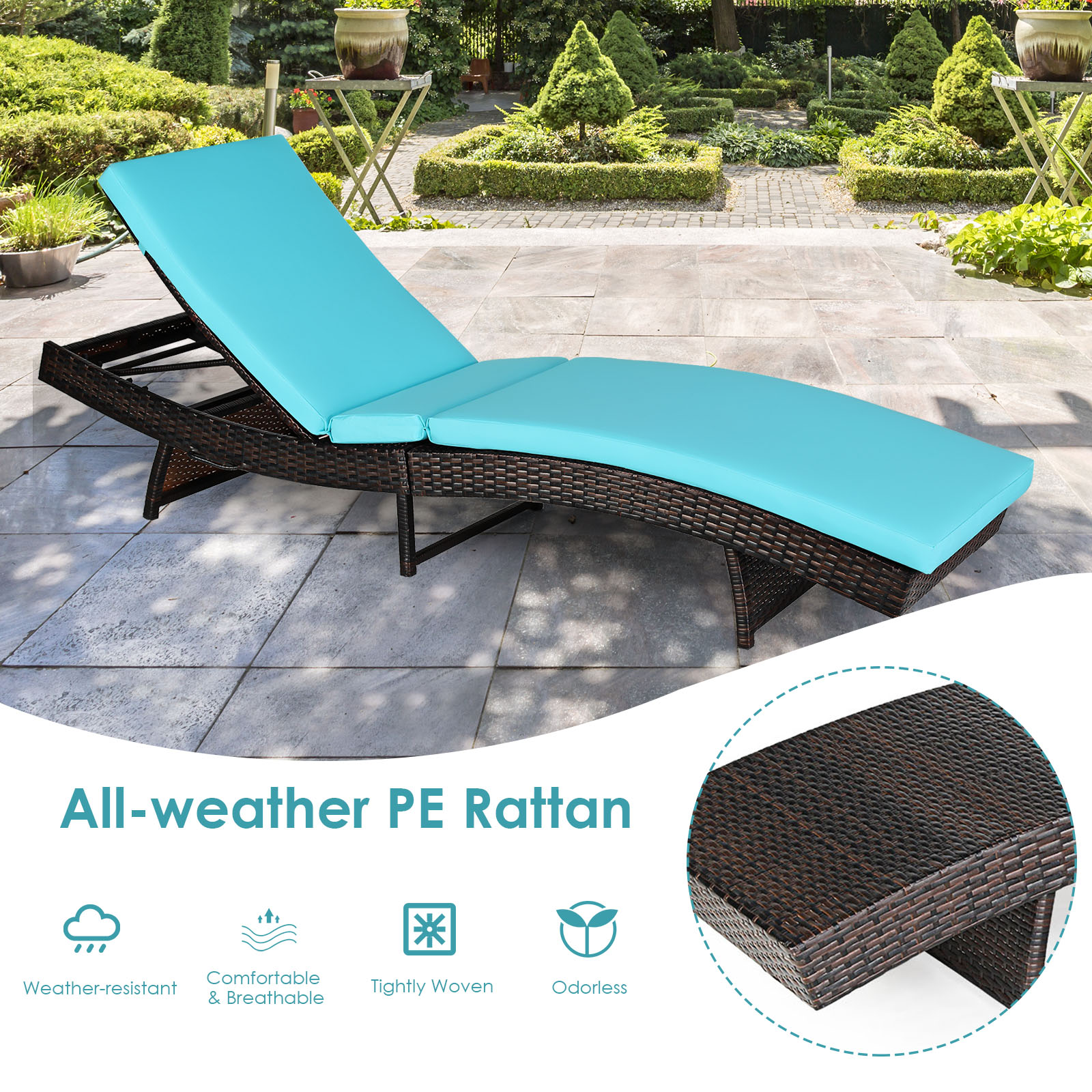 Patiojoy Patio Adjustable Rattan Chaise Lounge Chair Folding Reclining Wicker Chair - image 5 of 10