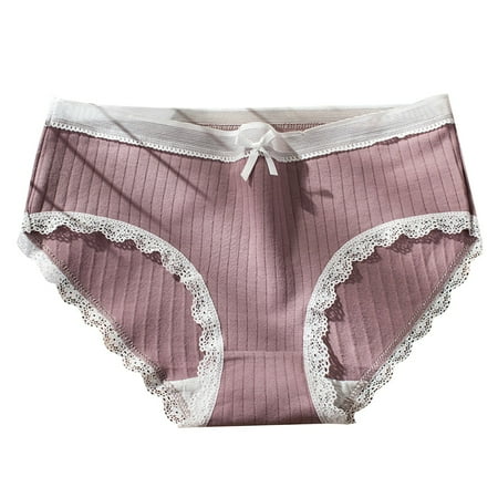 OJSFQUFP Women s Briefs Underwear Cotton High Waist Control Panties Ladies Panty High Elasticity Thread Underwear for Women Color Block Cute Lace Underwear Light Purple M