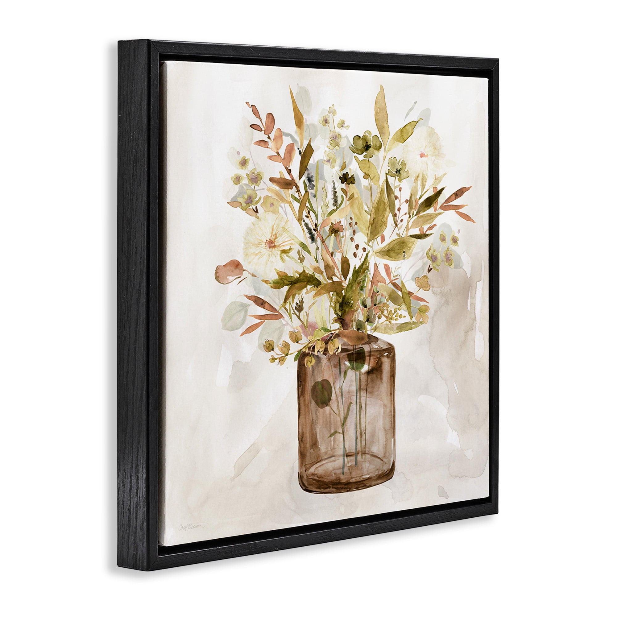 Stupell Industries Earthy Mixed Fall Botanicals Botanical & Floral Painting Black Floater Framed Canvas Art Print Wall Art, 25 x 25