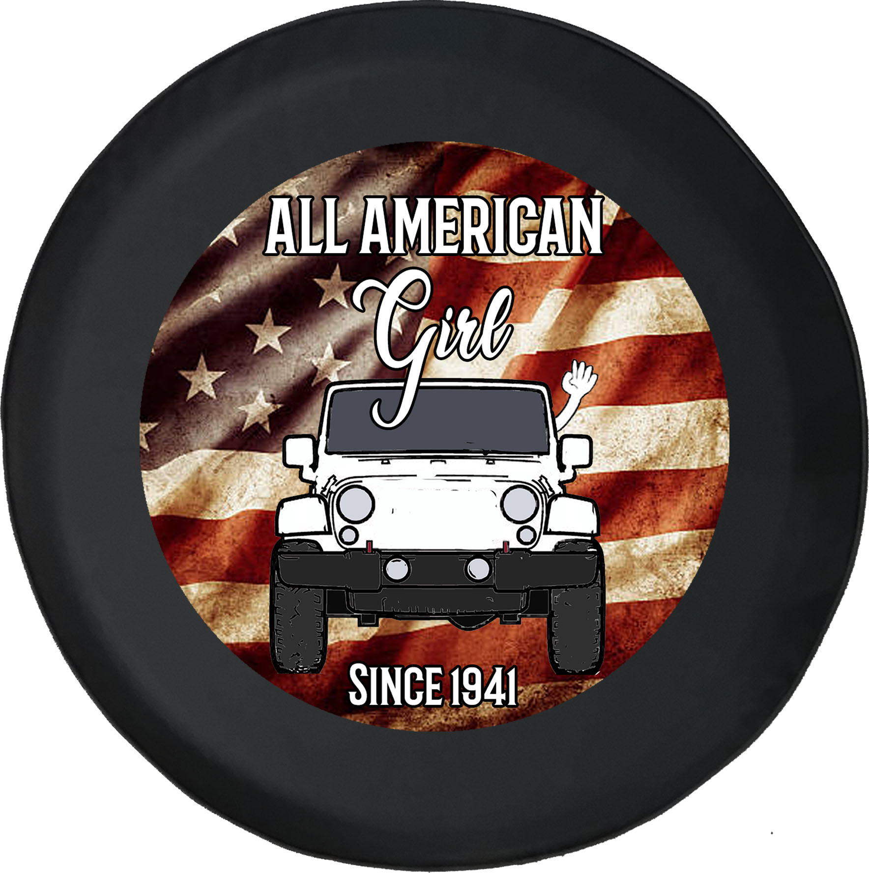 Black Tire Covers Tire Accessories for Campers, SUVs, Trailers, Trucks,  RVs and More All American Girl Black 35 Inch