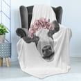 thumbnail image 4 of Farm Animal Soft Flannel Fleece Throw Blanket, Sketchy Portrait of Cow with Roses Wreath, Cozy Plush for Indoor and Outdoor Use, 50" x 60", Grey Rose, by Ambesonne, 4 of 5