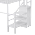 thumbnail image 4 of Twin XL Size Loft Bed Frame with Wardrobe and Stairscase, Metal High Loft Beds with Storage Shelves and Safety Guard Rails for Bedroom, Apartment, Dorm, Mattress Not Included, White, 4 of 8