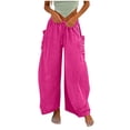 thumbnail image 6 of JUSLIO Pants for Women Linen Pleated Casual Drawstring Stretchy with Pockets Loose Straight Pants, 6 of 6