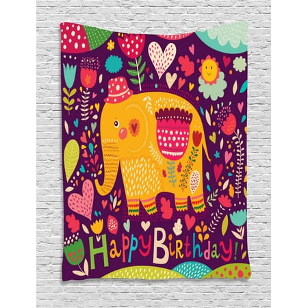 Elephant Tapestry Birthday Celebration Pattern With Colorful