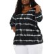 thumbnail image 5 of Tops de mujer plus size Agnes Orinda con rayas de teñido anudado, cuello en V, mangas 3/4, blusas casuales 5X en negro, 5 of 7