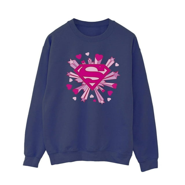 DC Comics Chandail en Molleton Logo Superman Cœurs Roses et Étoiles pour Femmes