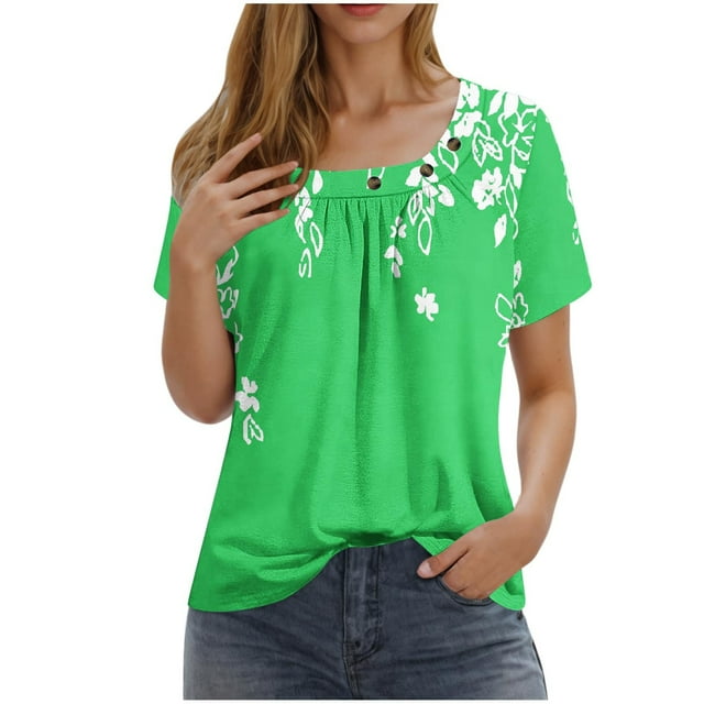 Camisetas de Cuello Redondo Impreso Gradiente de las Mujeres, Manga Corta Casual Top para el Uso Diario