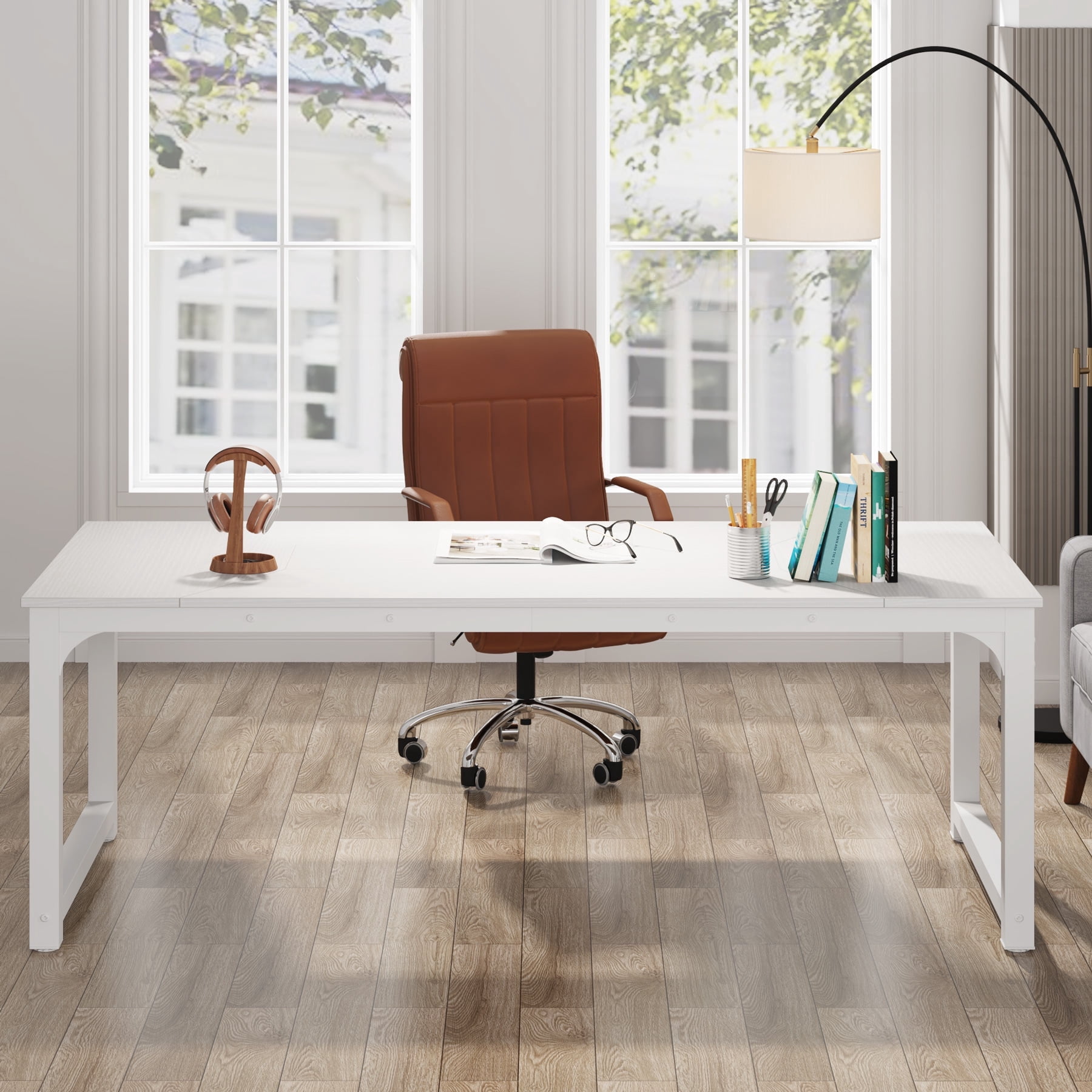 Tribesigns 78.7 Inch Large Computer Table, Modern Sturdy Writing Desk for Home Office, White