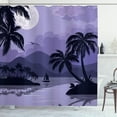 thumbnail image 1 of Tropical Shower Curtain, Caribbean Island Landscape at Night Full Moon Sailboat and Palm Trees, Fabric Bathroom Set with Hooks, 69W X 84L Inches Extra Long, Black Lavender White, by Ambesonne, 1 of 3