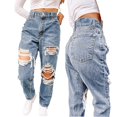 thumbnail image 5 of Woman Pants 2025 Denim High Large Ripped Fashion Baggy Pocket Jeans Jeans Women Elastic Waisted Plus Size Pants Plus Size Pants for Women, 5 of 9