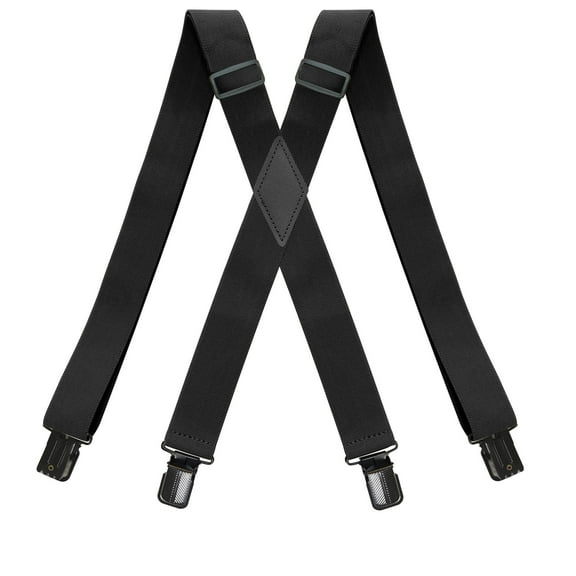 Black Suspenders For Mens With Strong Metal Clips X-Back 1.4" Wide Adjustable Solid Straight Heavy Duty Adjustable Braces For Work