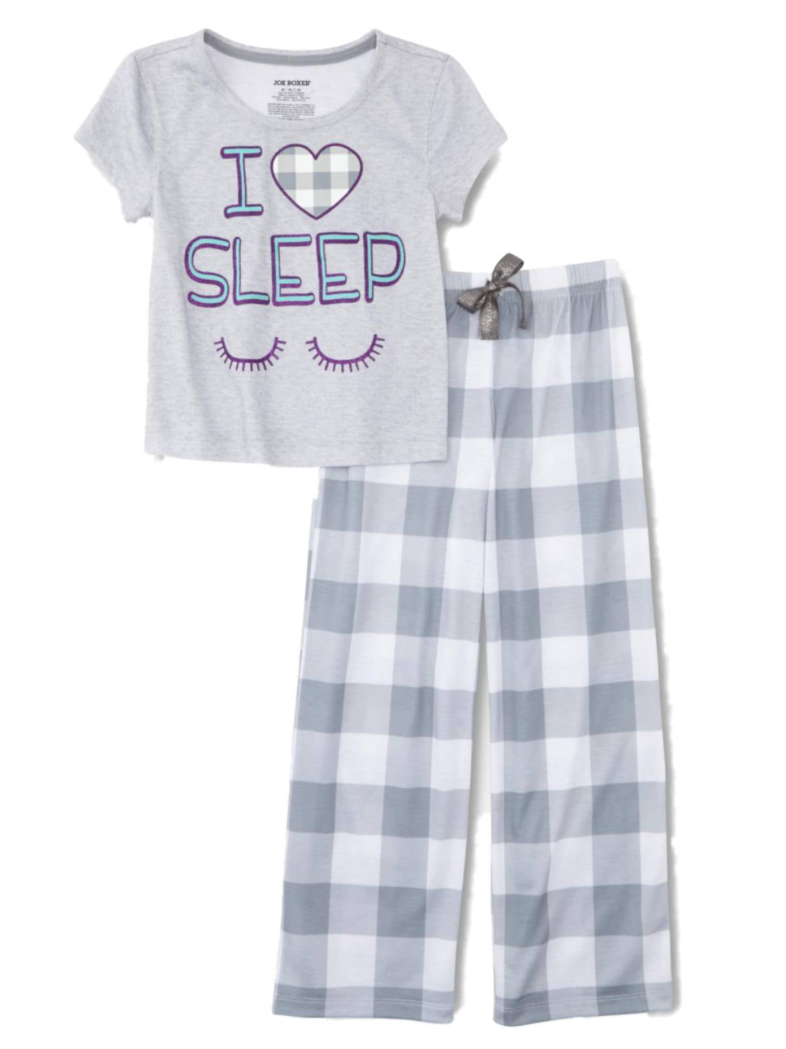 Joe Boxer - Girls Gray Plaid I Love Sleep Pajamas Lightweight Glitter ...