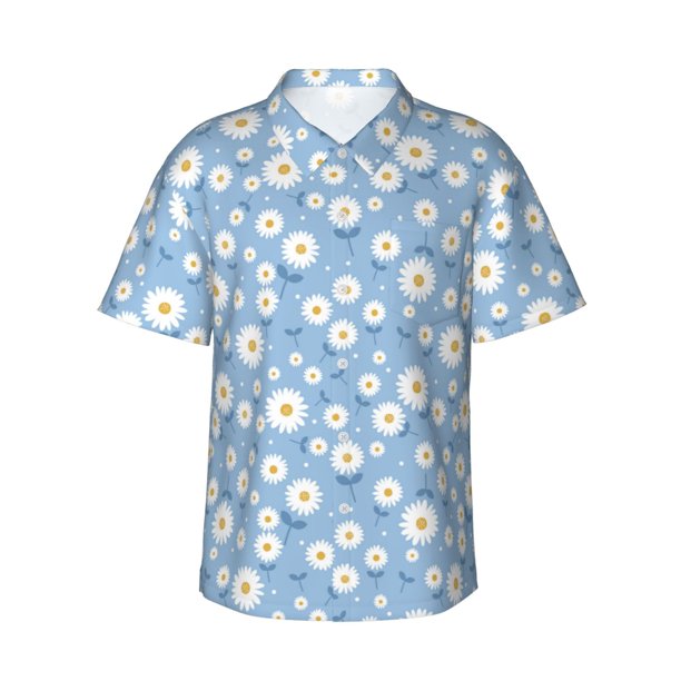 Balery Daisies Flowers Camisas hawaianas de manga corta para hombre, camisas playeras de corte holgado, camisas de vacaciones con botones,X-Large