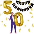 thumbnail image 5 of Decoración de Cumpleaños 50 Años Globo Helio Números 50 XXL Cortina Flecos Oro Negro Confeti Látex, 5 of 5