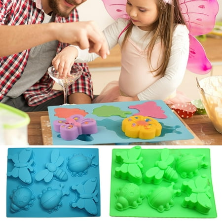 

Riguas 2Pcs Cake Mold Easy Demoulding DIY Mold Dragonfly Butterfly Ladybug Shape Silicone Soap Mold for Home
