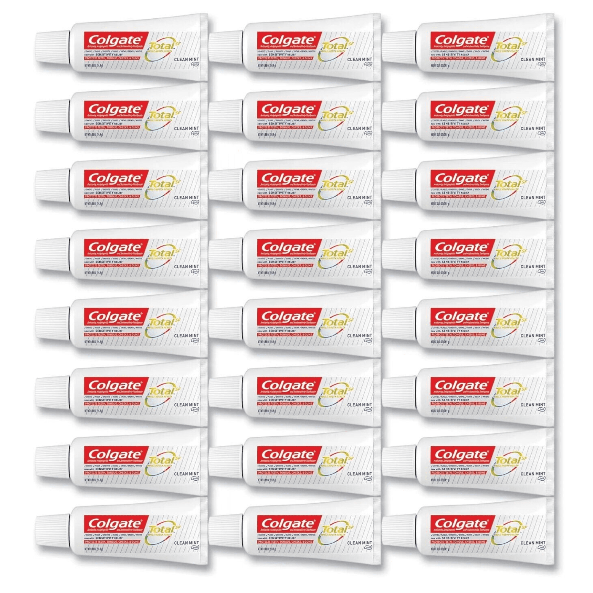 Colgate TOTAL WHOLE MOUTH HEALTH Toothpaste, CLEAN MINT FLAVOR, 0.88 Oz. TRAVEL or HOSPITALITY Size , 24 Tubes (CASE)
