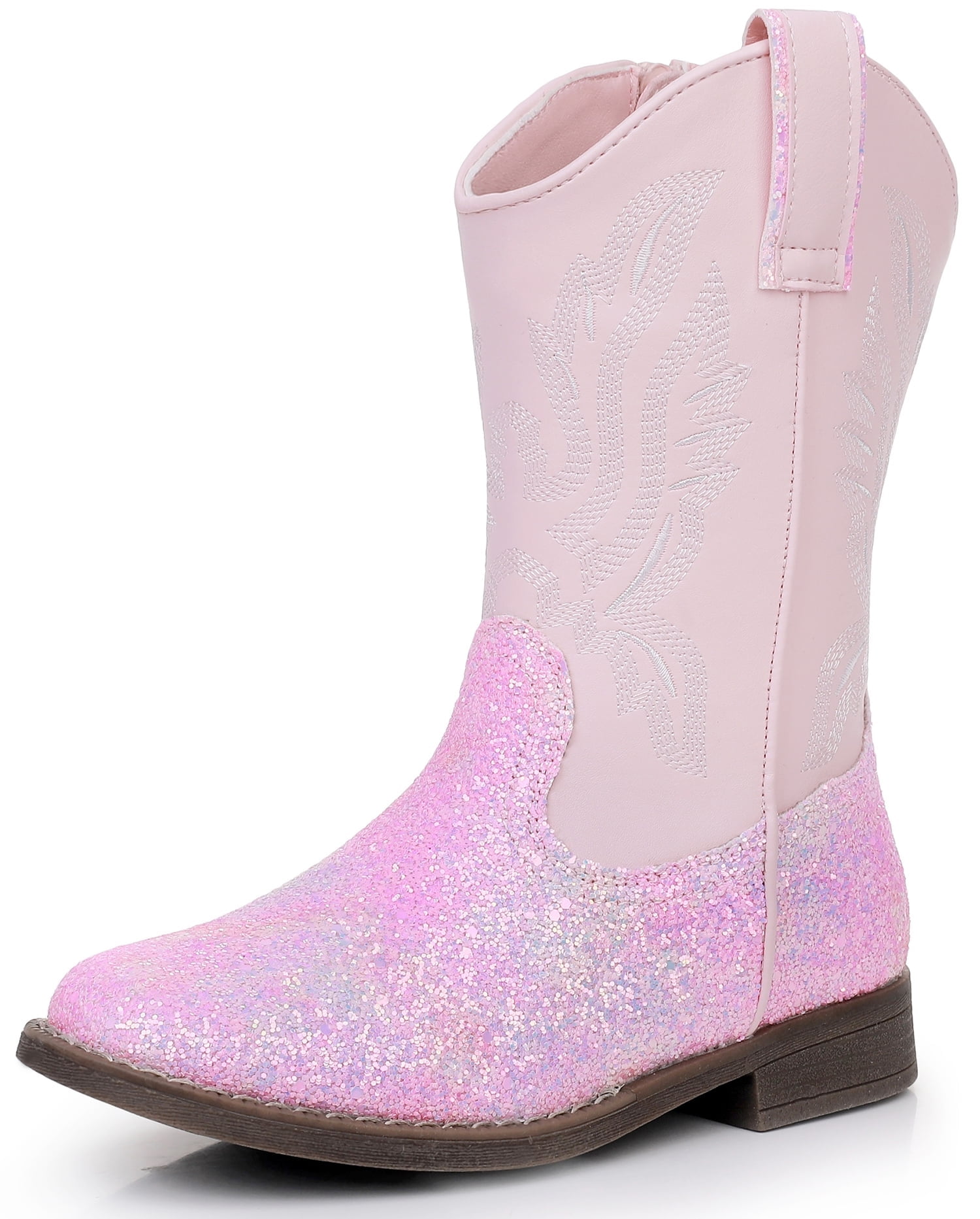 Apakowa Girls Cowgirl Boots Sparkly Glitter Western Cowboy Boots Mid-Calf Square Toe Rodeo Boots for Dress-Up & Daily Wear (Toddler/Little Kid/Big Kid)