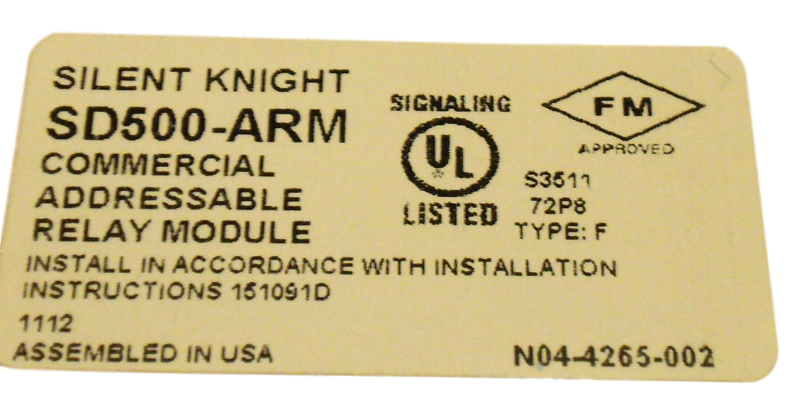 SILENT KNIGHT SD500-ARM ADDRESSABLE RELAY MODULE 