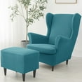 thumbnail image 2 of Wing Chair Covers Bundles Rectangle Ottoman Slipcovers, Stretchable, Soft And Washable Wingback Chair Cover And Ottoman Stool Cover, For Living Room-Sapphire-Set Of 2, 2 of 8