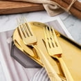 thumbnail image 2 of Juego de cubiertos desechables de plástico dorado 150, 50 tenedores, 50 cuchillos, 50 cucharas, juego de utensilios desechables dorados, cubiertos de plástico resistente para, 2 of 5