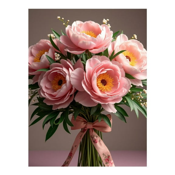 Diamond Art Kit for Adults, Pink Peony Bouquet With Ribbon Diamond Painting for Adults Beginners, 5D DIY Diamond Art Painting Kits, Colorful Diamond Painting Craft for Home Decor 12x16