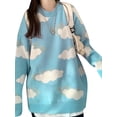 thumbnail image 4 of Qiylii Women Printed Casual Kawaii Sweater Round Neck Loose Cloud Print E Girl Pullover Long Sleeve Cute Knitted Sweatshirts, 4 of 9
