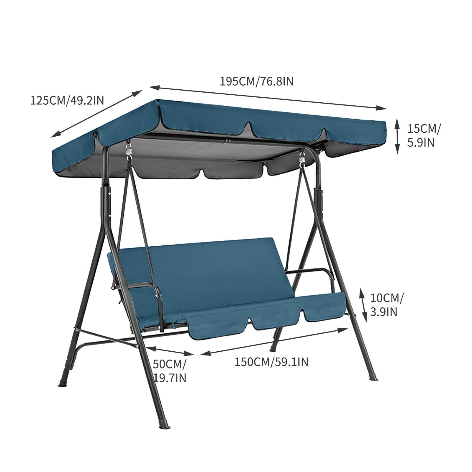 SouMaox Outdoor Patio Swing Seat Cover Replacement Sunscreen Waterproof Polyester Taffeta Garden Furniture Canopy Top Accessory Large