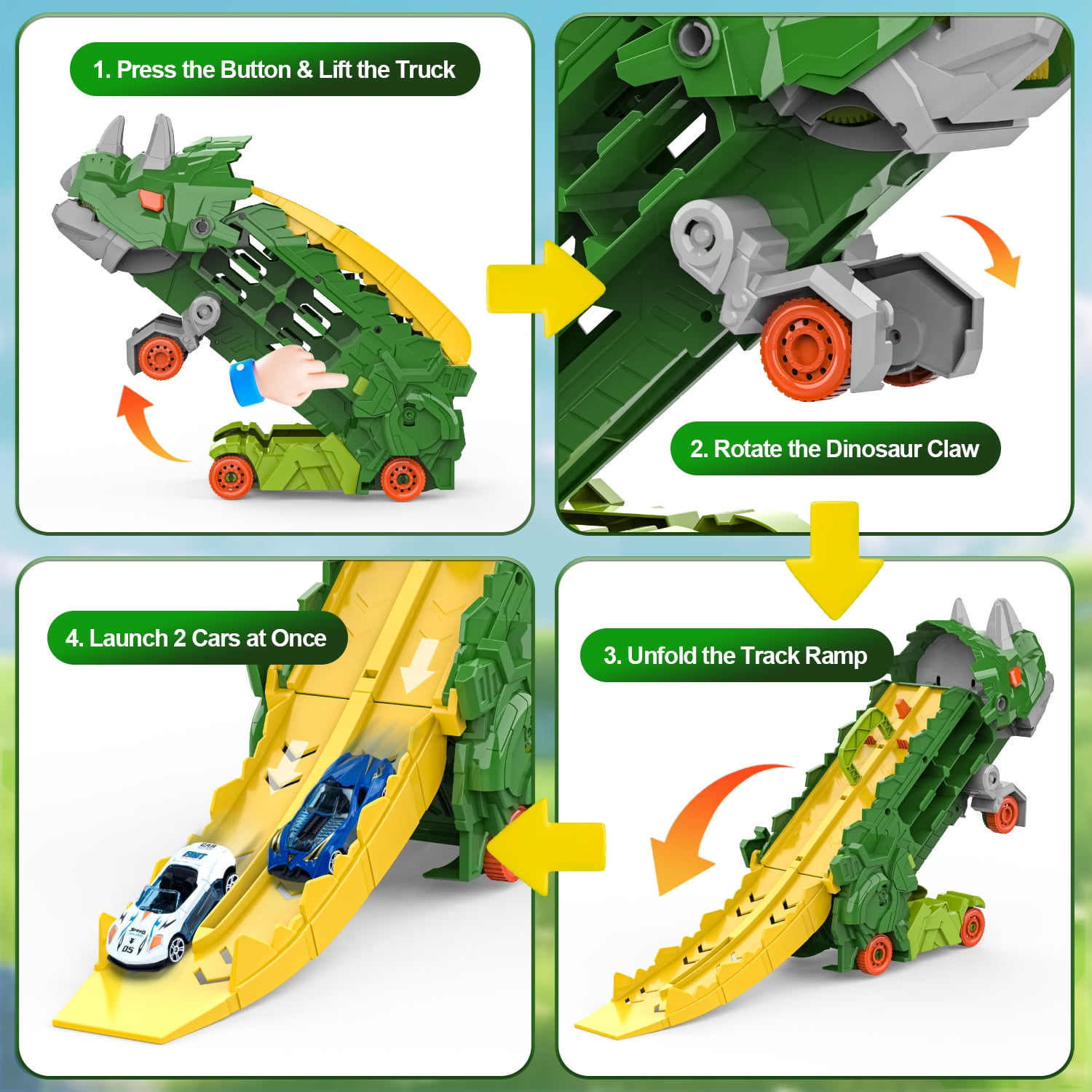 Toddler Dinosaur Truck Toy for 2 Year Old Boy, Toys Cars Set with Race Track Ultimate Transporter Hauler Dinosaur Transporter Truck with 8 Die-Cast Car Toys Gifts for Kids Ages 2 3 4 5 6 Years Old