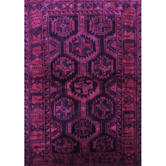 Ahgly Company Machine Washable Indoor Rectangle Persian Purple Traditional Area Rugs, 8' x 12'