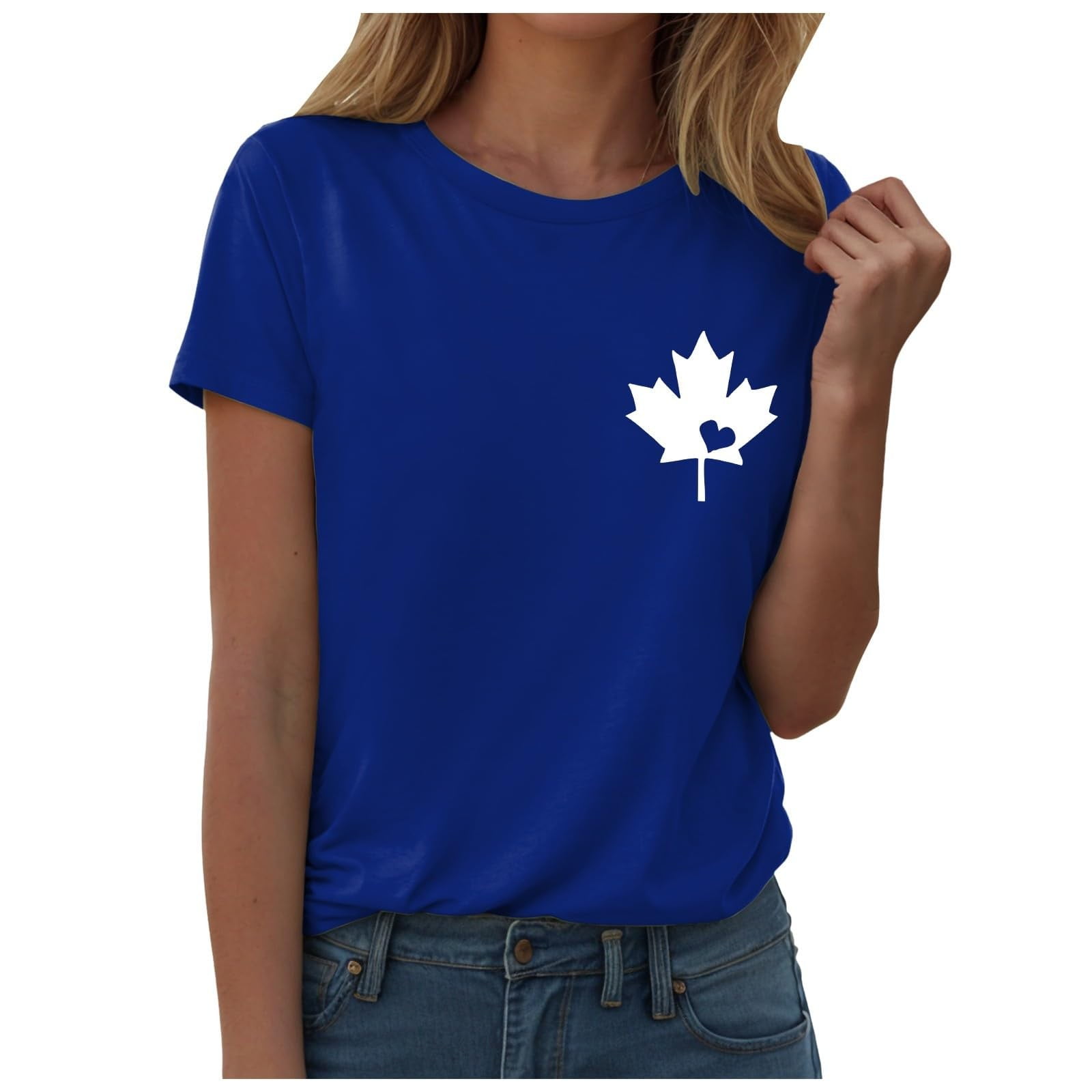 WEIYLL Ladies T Shirts Canada Maple Leaf Print Proud Statement Blue Tee Sizes XL