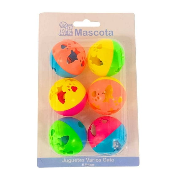 Pelota Prichos con Cascabel de Plástico Multicolor 6 Piezas