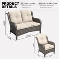 thumbnail image 3 of Meetleisure 3 Piece Wicker Patio Furniture Set, Rattan Chairs with Loveseat Sofa, High Back, Deep Seating, Wide Armrest, Thick Cushions for Deck Porch, Beige, 3 of 9
