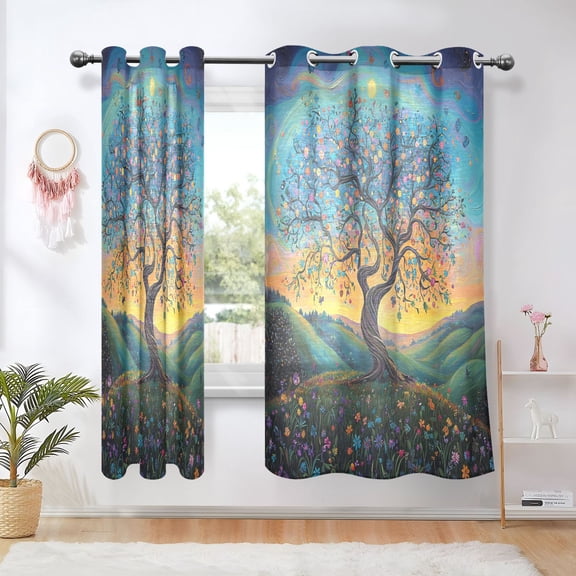Sheer Curtains Grommet Drapes Window Treatments Light Filtering for Bedroom Living Room 2 Panels 42" x 63" Whimsical Tree Of Life
