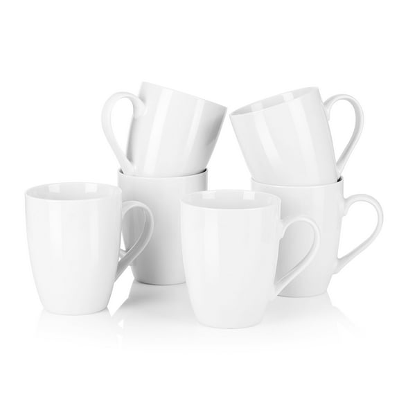vancasso, 11oz Coffee Mugs Set of 6, Ceramic Hot Chocolate Coffee Cup Set, White