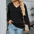thumbnail image 2 of MIXUE Boho Tops For Women Autumn Winter Solid Color V Neck Long Sleeve Casual Basic Soft Pullover Shirts For Women Tshirts Outwear,Black,XXL, 2 of 6