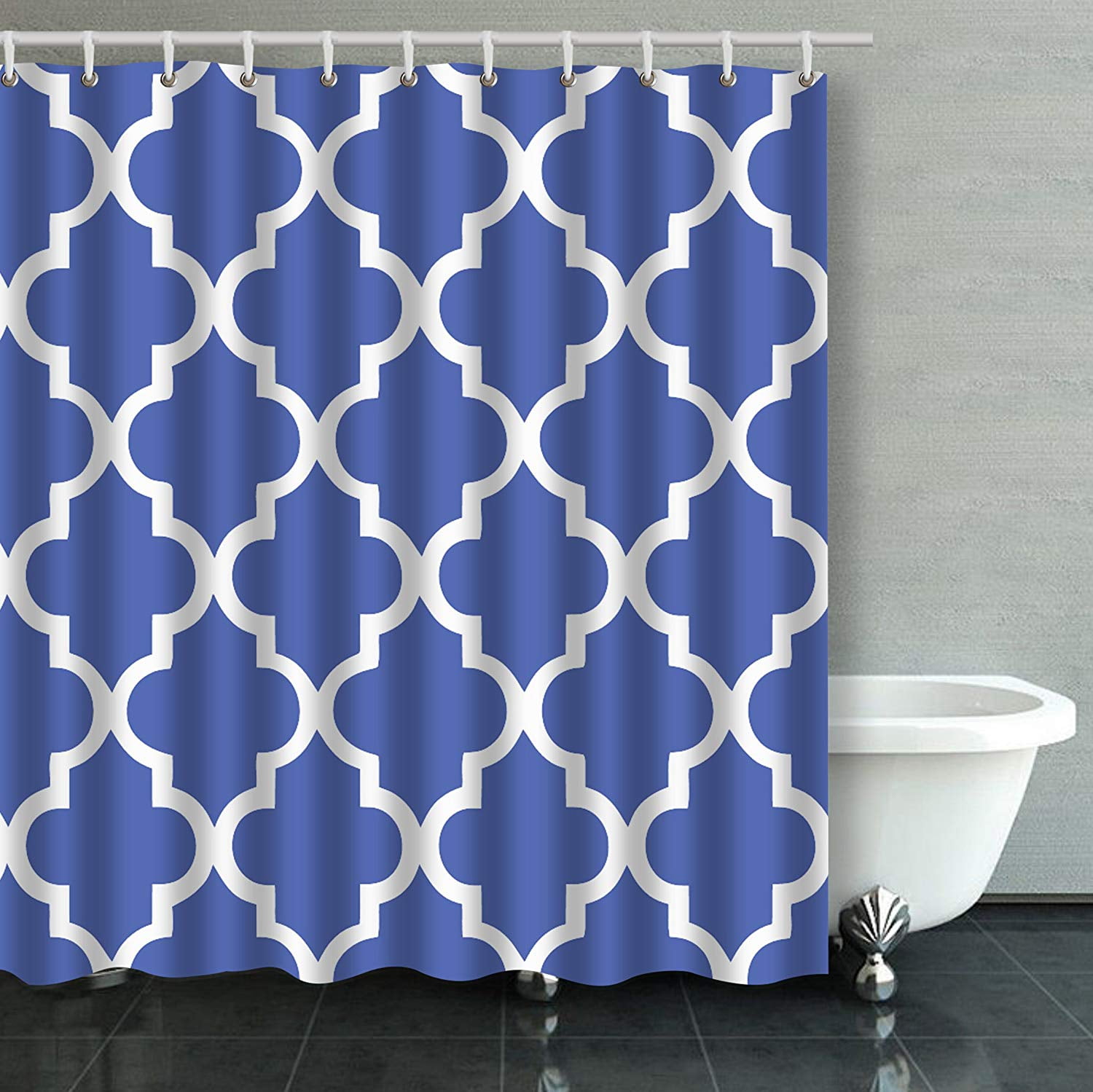 BPBOP Royal Blue Moroccan Quatrefoil Pattern Bathroom Shower Curtain