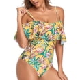 thumbnail image 2 of Traje de baño de una pieza con volantes y estampado floral, de secado rápido, color amarillo, para adelgazar y controlar el abdomen, talla M, 2 of 6