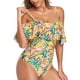 thumbnail image 2 of Traje de baño adelgazante amarillo con control de abdomen, diseño de secado rápido, traje de baño de una pieza con volantes florales XL, 2 of 6