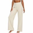 thumbnail image 4 of Qingpeng High Waisted Wide Leg Soft Knit Pants for Women, Elastic Waist Casual Summer Straight Leg Pants with Pockets, 4 of 5