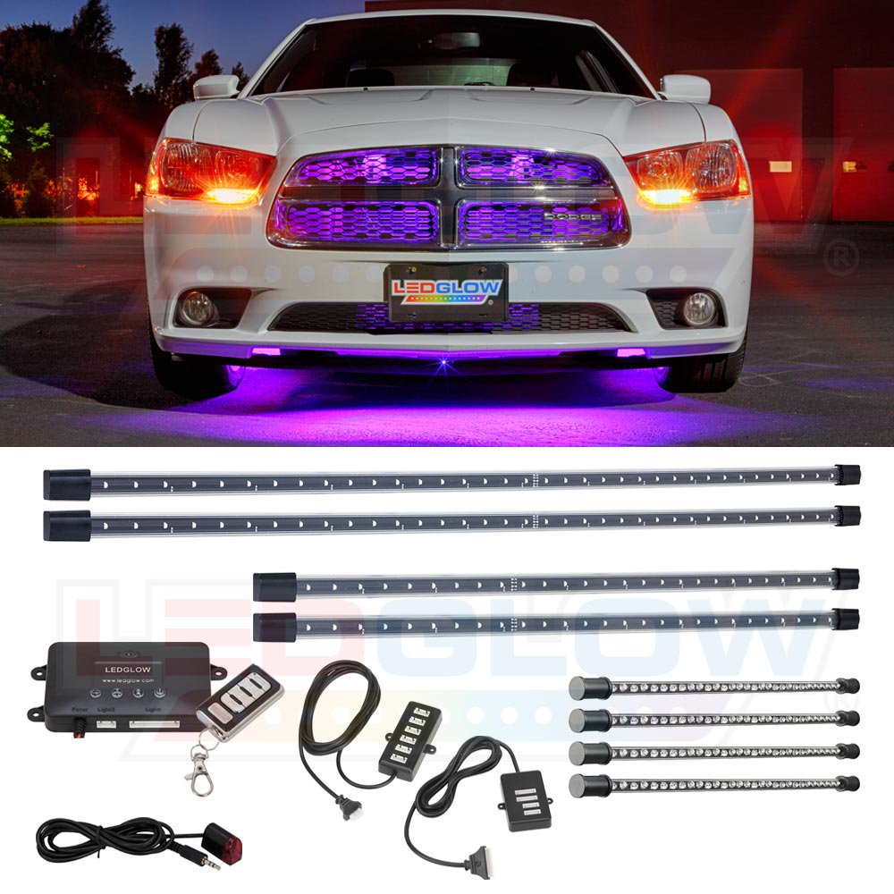 LEDGlow 4pc Purple Wireless LED Underbody Underglow & 4pc Interior Lighting Light Kit Walmart
