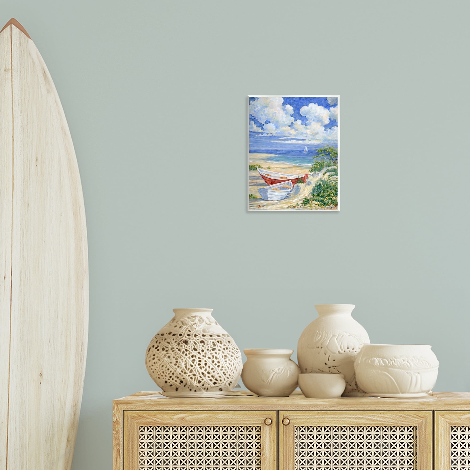 Stupell Industries Two Boats on Sand Transportation Painting Unframed Art Print Wall Art, 11 x 14