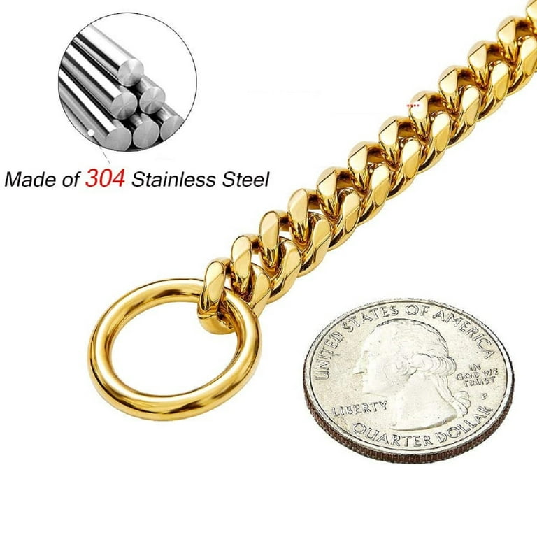 NIKPET Gold Dog Chain Collar 18K Metal Stainless Steel Cuban Link Chain  Strong Heavy Duty Chew Proof Walking Chain Collar(18)