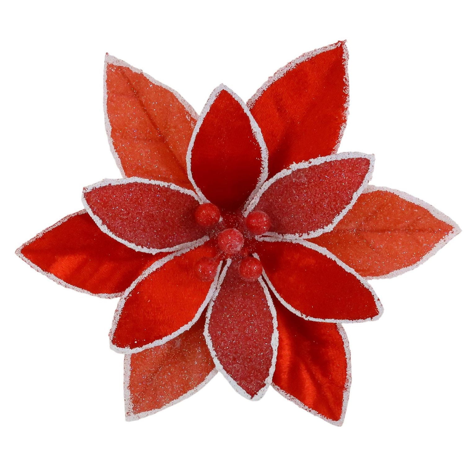 Holiday Time Red Glitter/Velvet Poinsettia Clip Ornament