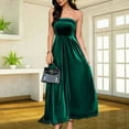 thumbnail image 5 of Stichou Women Fall Winter Strapless Velvet Off Shoulder Dress 2025 Trendy Solid Pleated Spring Flowy Dress Wedding Guest Maxi Dresses Party Club Green M, 5 of 5