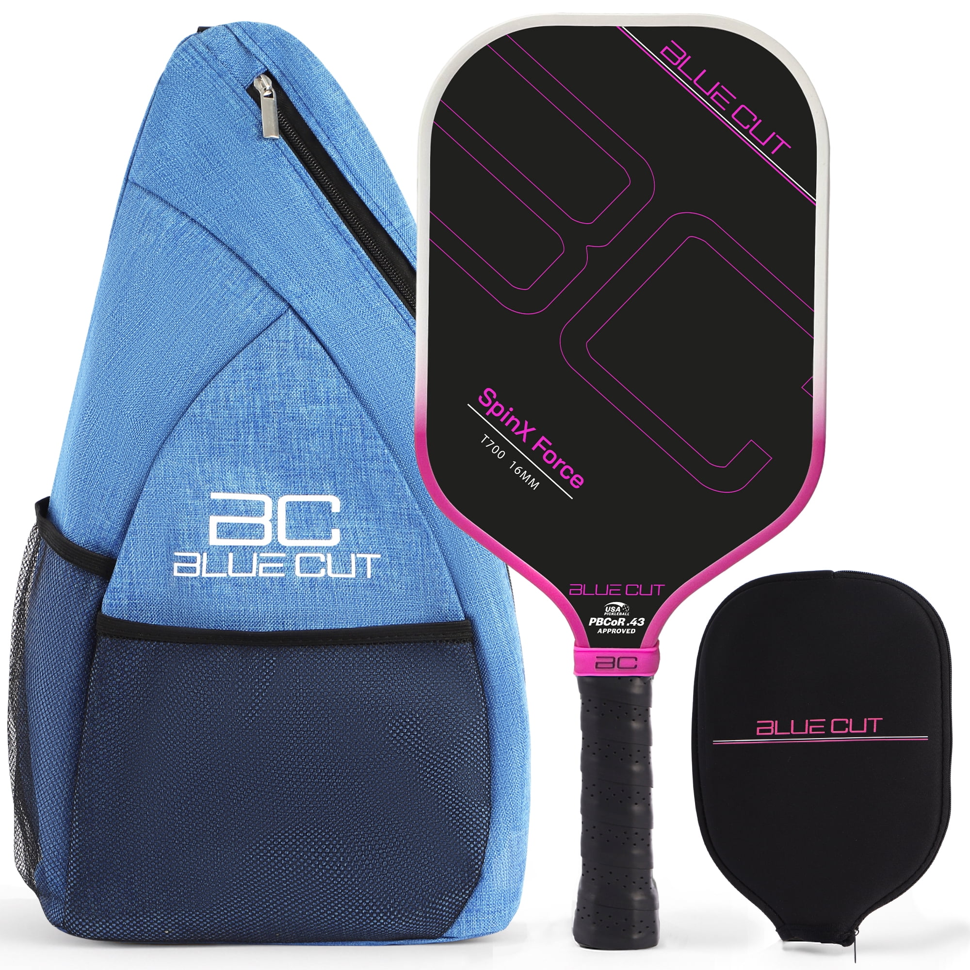 Blue Cut Pickleball Paddle – USAPA Approved Pickleball Paddles Racket with T700 Carbon Fiber, 16mm Honeycomb Core, Spin Surface, Pro Power Speed & Control – Includes Carry Bag