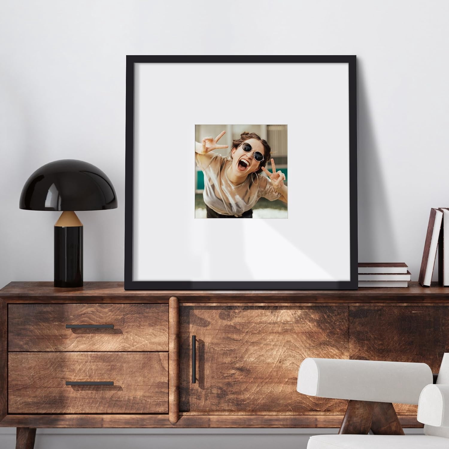HearthHarmony 18x18 Picture Frame, Display Pictures 8x8 with Mat or 18 x 18 Without, Wall Hanging Square Frames, Black, 1 Pack