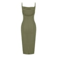 thumbnail image 4 of Wycnly Dresses for Women Sexy High Slit Spaghetti Strap Ruched Bodycon Night Party Club Dresses Sleeveless V-Neck Solid Summer Long Formal Dress Army Green s, 4 of 6